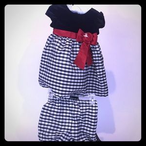 Holiday Dress in Black Velvet and Checkered Skirt